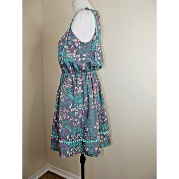 Jessica Simpson Summer DRESS - Size 6 - Gray Floral Lined Sleeveless Pockets - Picture 3 of 8